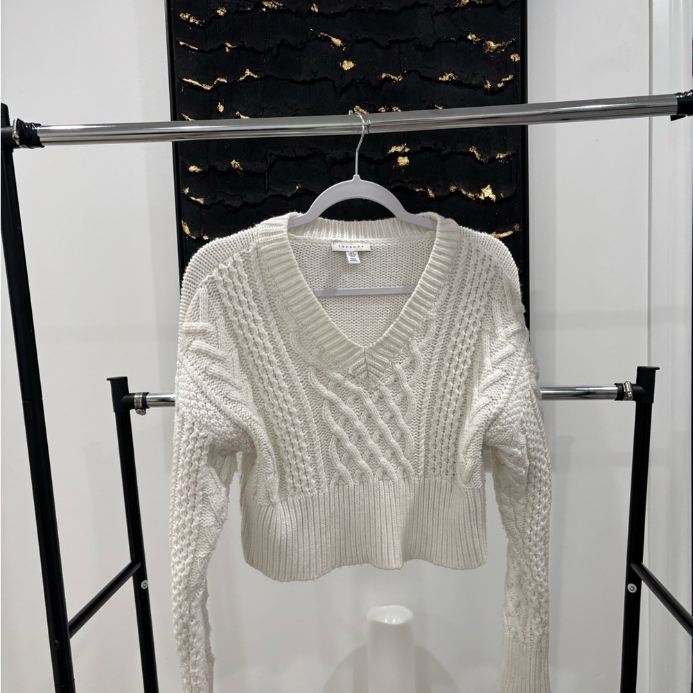 Topshop Women's V-Neck Cable Knit Sweater - Cream